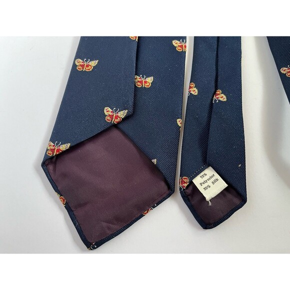 Damon Men's Necktie Navy Blue with Butterflies 55" x 3.25" - Picture 4 of 5